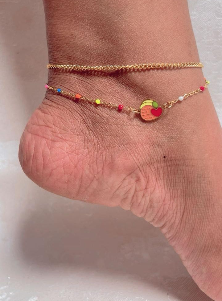 Anti tarnish Sweet Peach & Colorful Beaded Layered Anklet