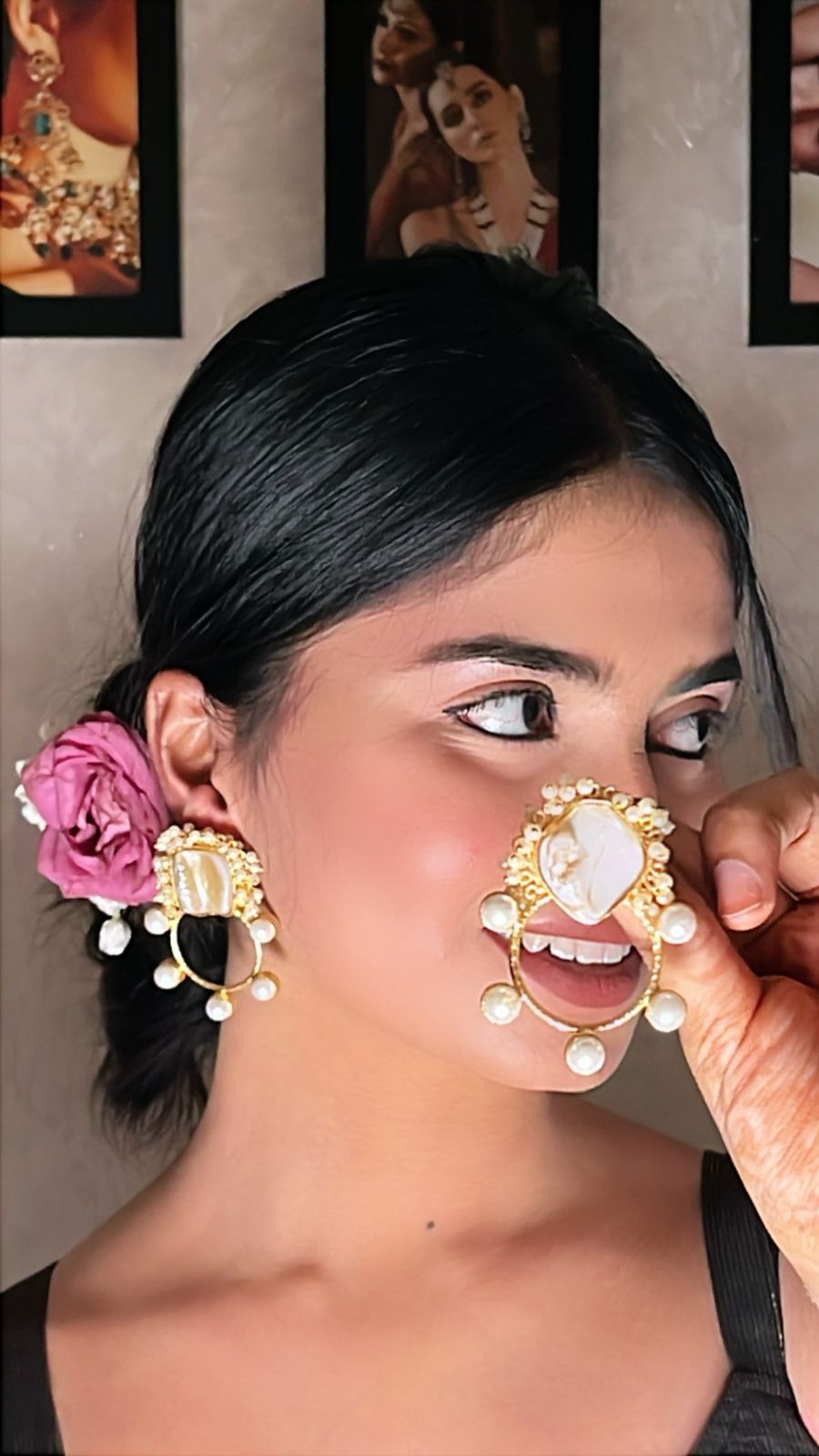 Elegant Mother of Pearl and Pearl Drop brass Earrings