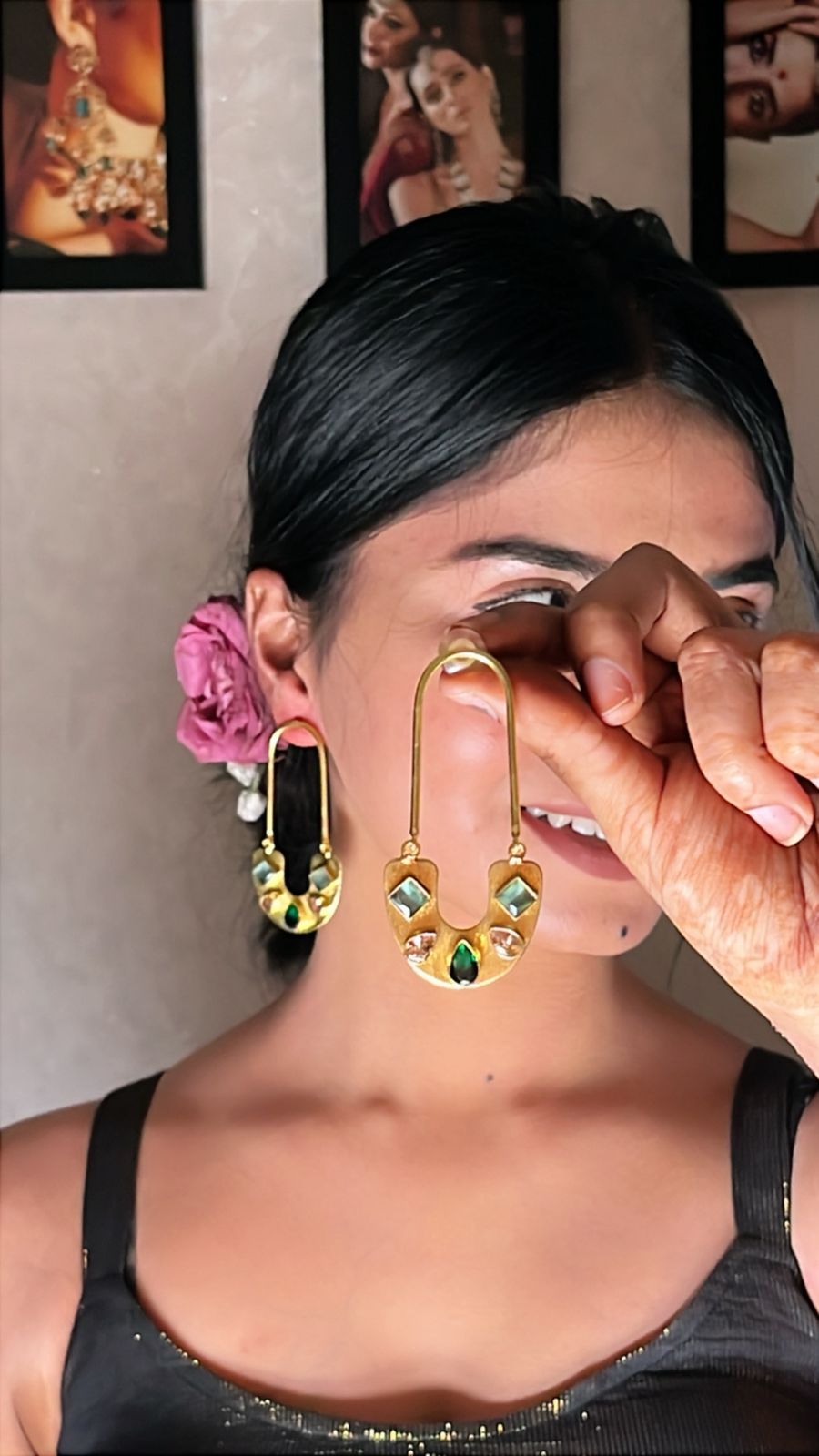 Bohemian Chic Gold Drop brass Earrings with Multi-Colored Gemstones