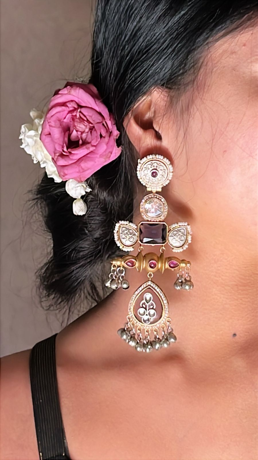 Ornate Multi-Stone & Kundan Dangle Earrings
