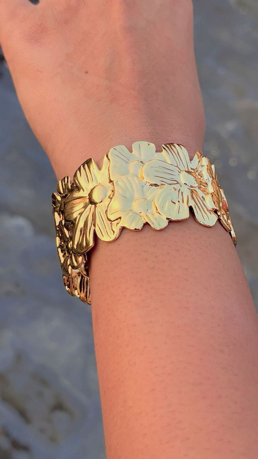 Anti tarnish Golden Floral Statement Cuff Bracelet