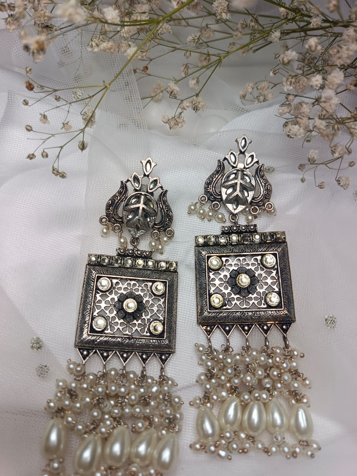 Traditional Silver and Pearl Earrings