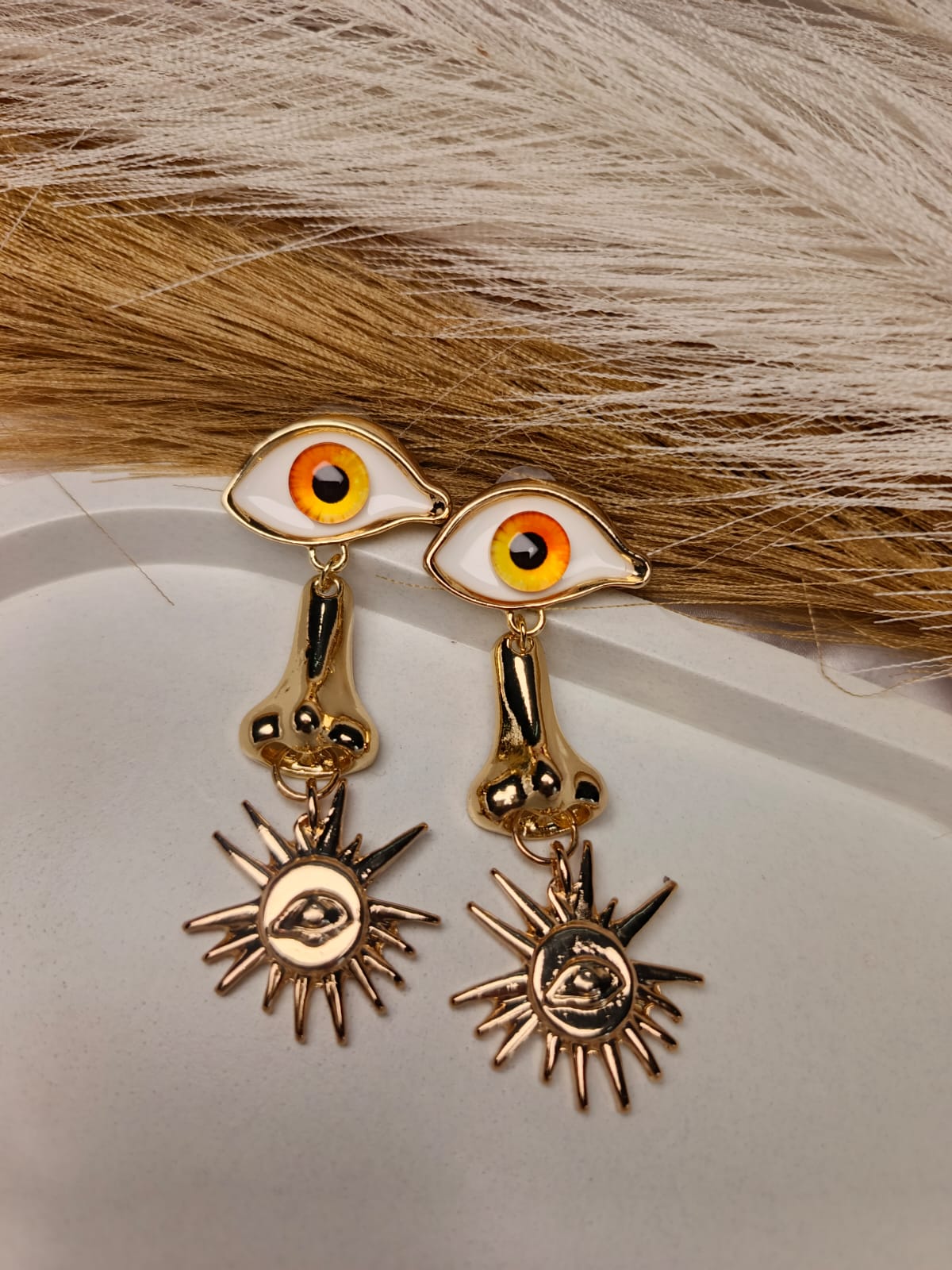 Anti taarnish Eye, Nose, and Sun Drop Earrings