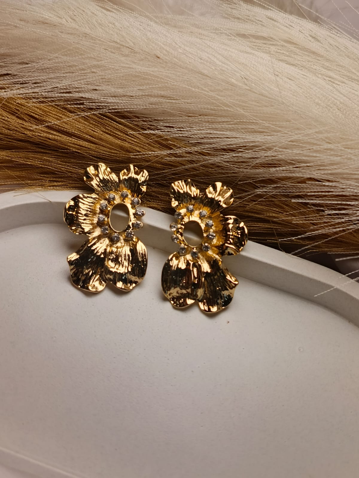 Anti tarnish Golden Floral Statement Earrings