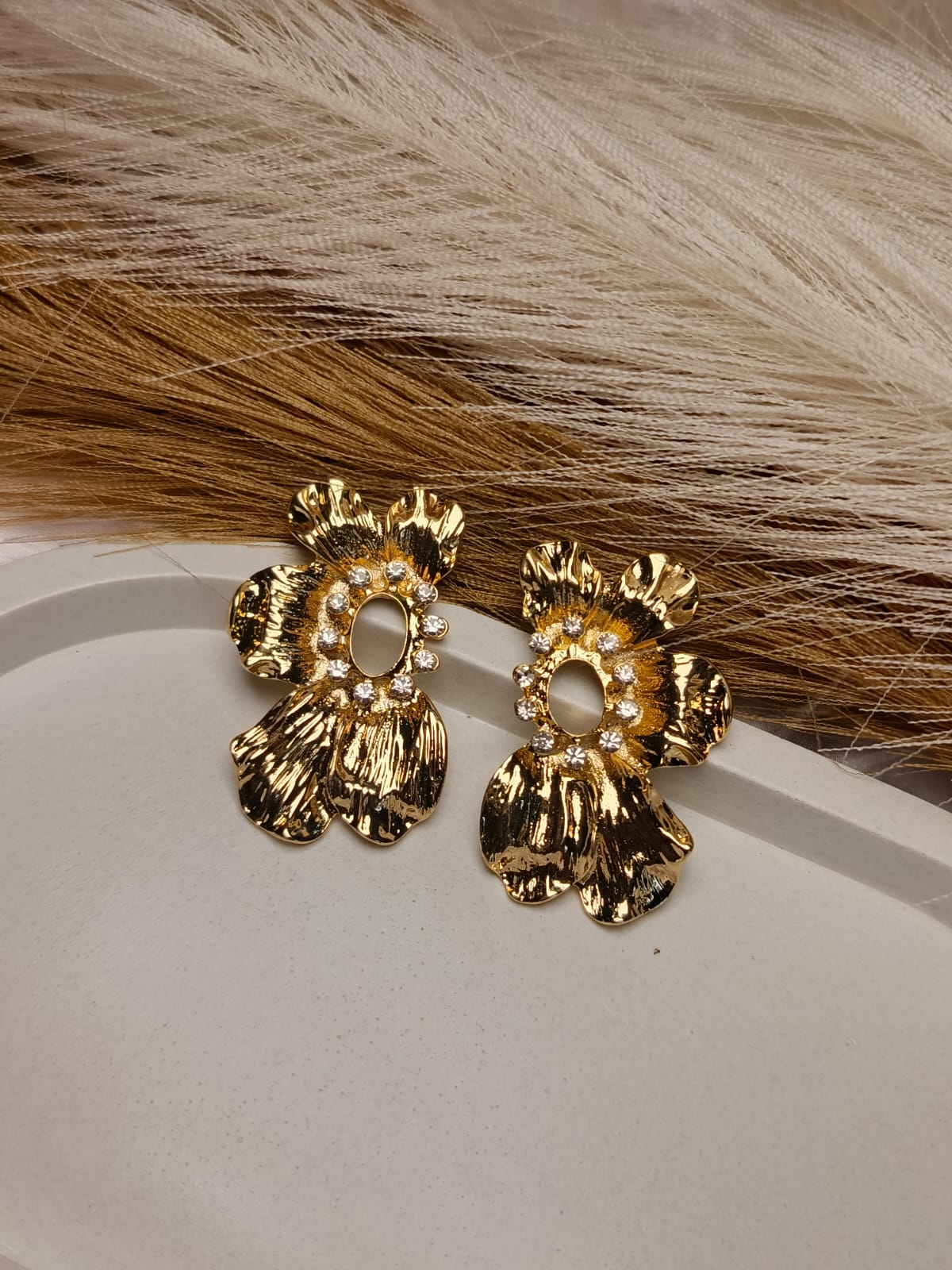 Anti tarnish Golden Floral Statement Earrings