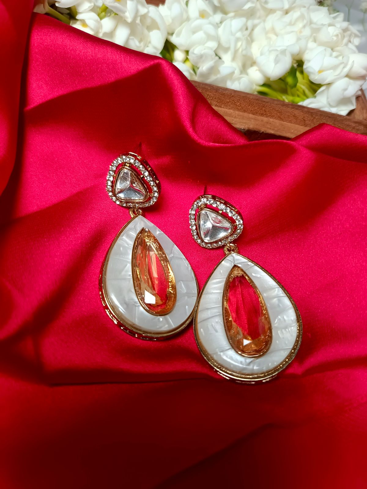 Chic Mother of Pearl and Crystal Dangler Earrings