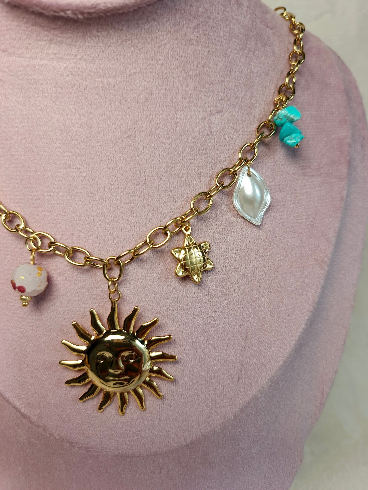 Anti tarnish Golden Sun & Eclectic Charm Necklace