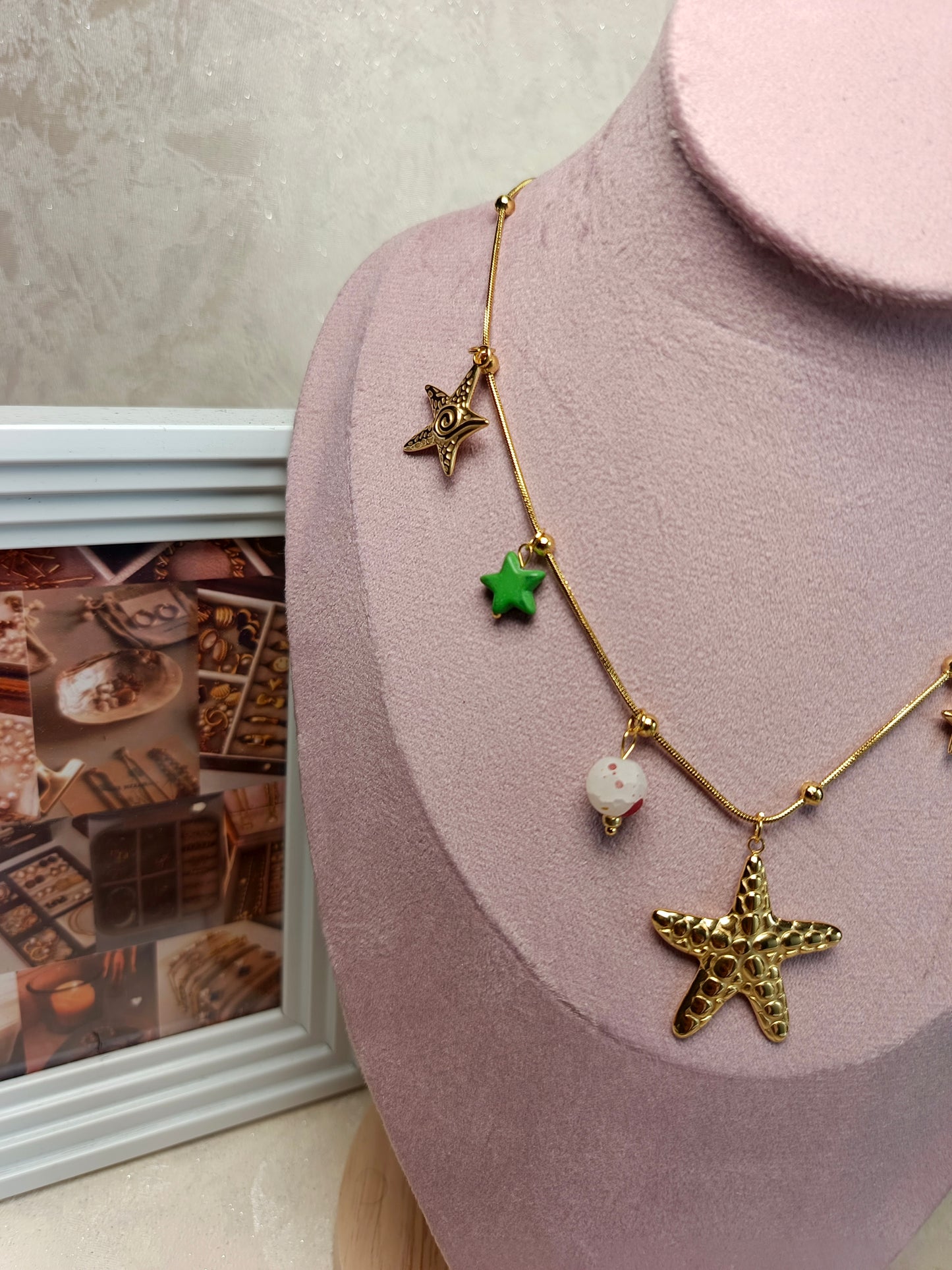 Anti tarnish Golden Starfish & Coastal Charm Necklace