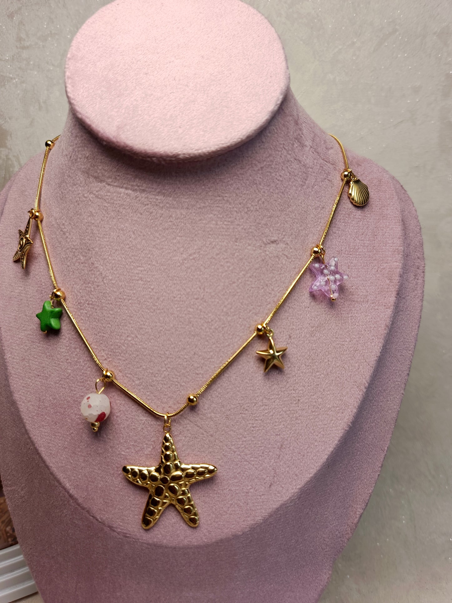 Anti tarnish Golden Starfish & Coastal Charm Necklace