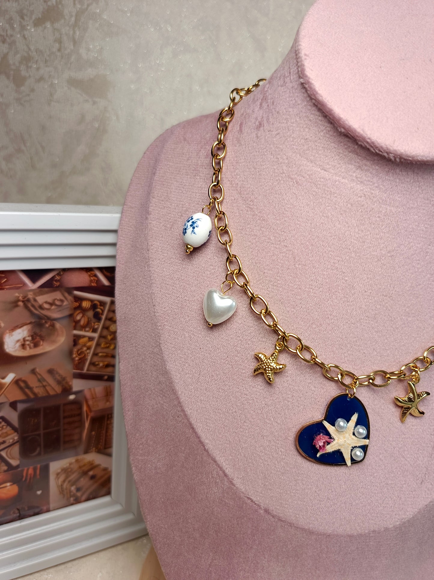 Anti tarnish Coastal Protector Enamel Heart Necklace