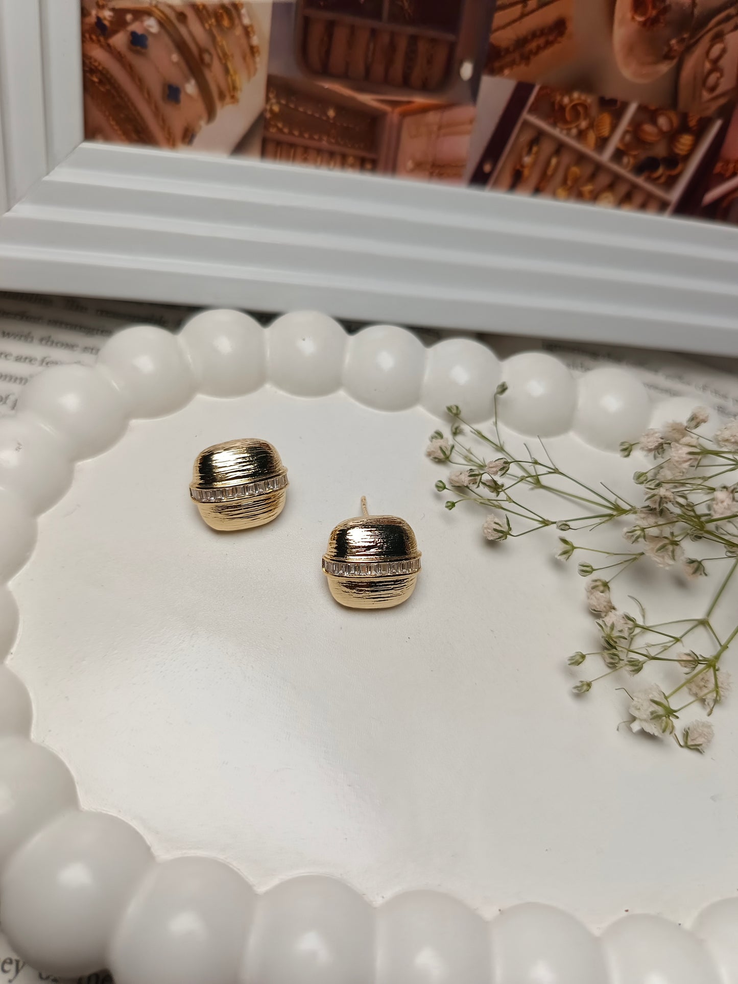 Anti tarnish Classic Gold Dome Stud Earrings with Textured Finish
