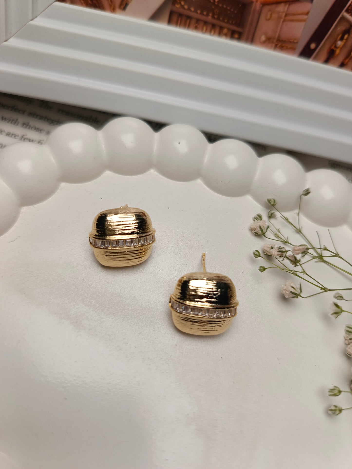 Anti tarnish Classic Gold Dome Stud Earrings with Textured Finish