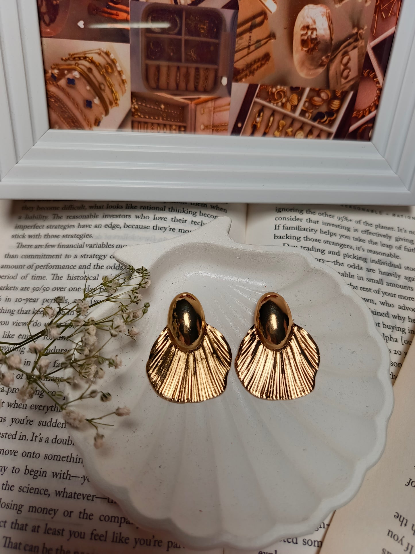 Anti tarnish Vintage-Inspired Gold Fan anti tarnish Drop Earrings | Statement Piece