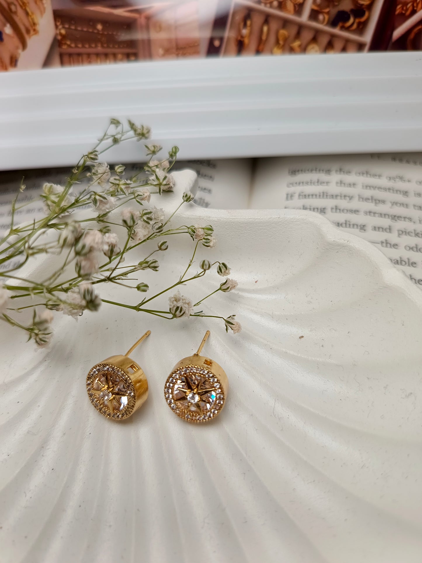 Timeless Crystal Halo anti tarnish Stud Earrings | Gold-Toned