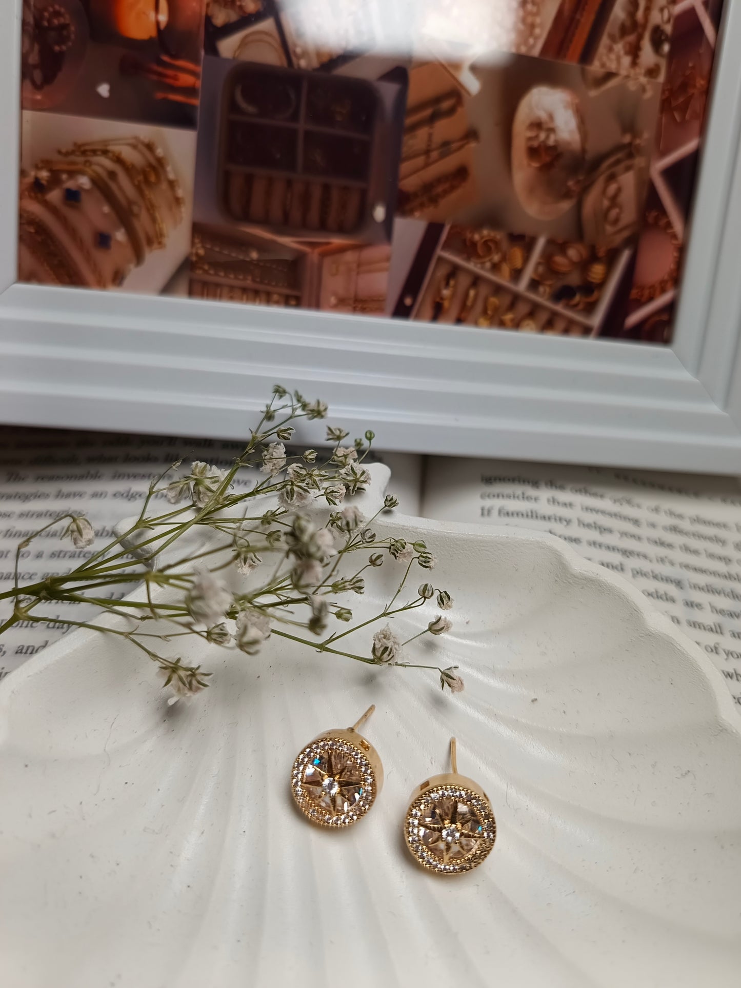 Timeless Crystal Halo anti tarnish Stud Earrings | Gold-Toned