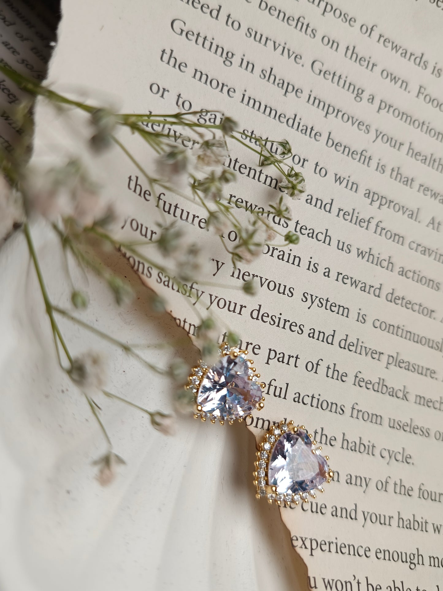 Romantic Crystal Heart anti tarnish Stud Earrings | Gold-Toned