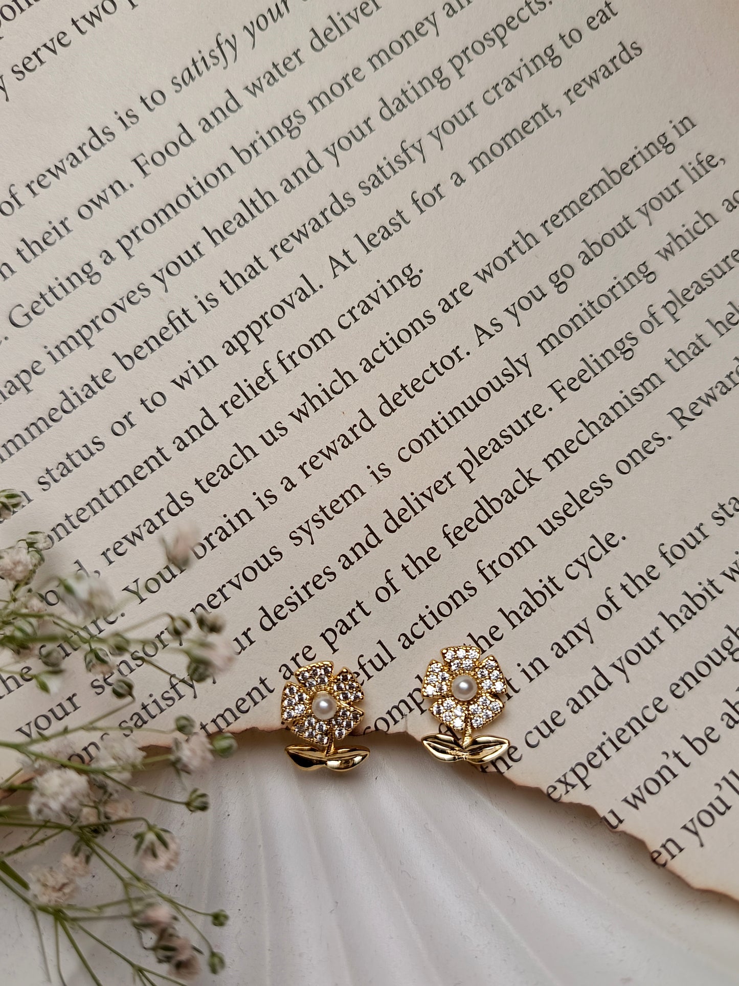 Dainty Pearl & Crystal Flower Stud Earrings | Gold-Toned