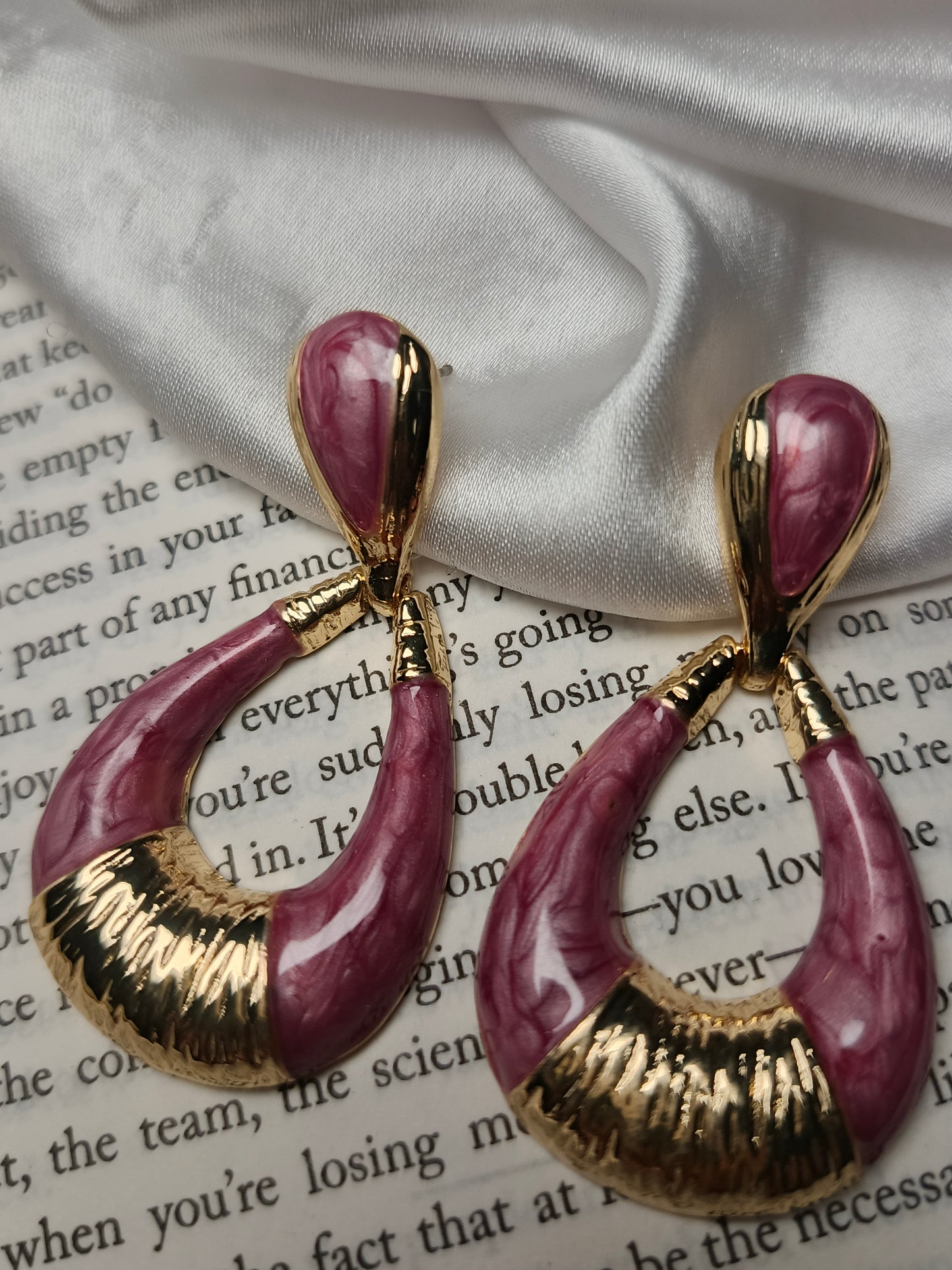 Bold Two-Tone Marbled Drop Earrings | Pink & Gold