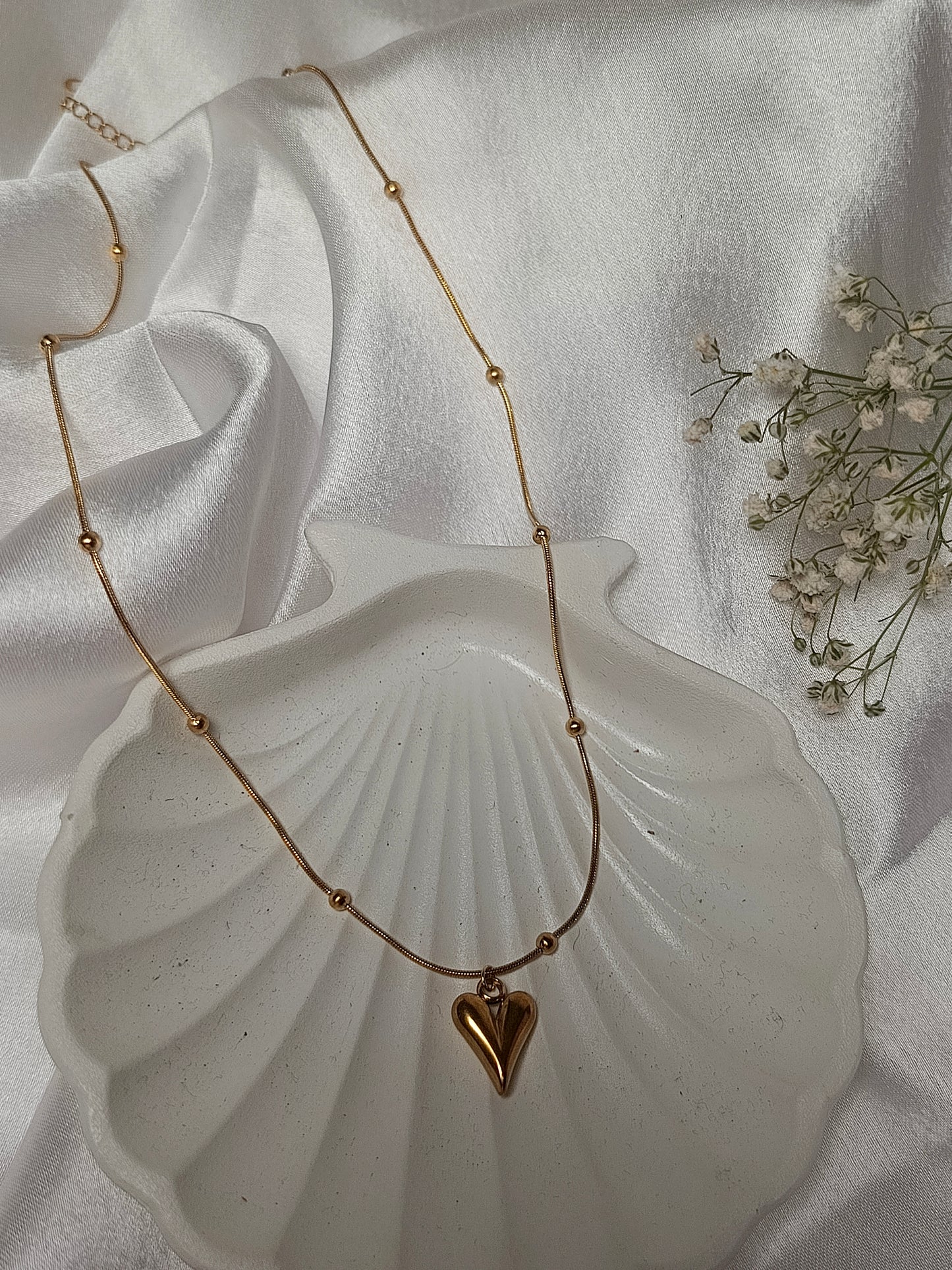 Anti tarnish Dainty Puffy Heart Gold Necklace