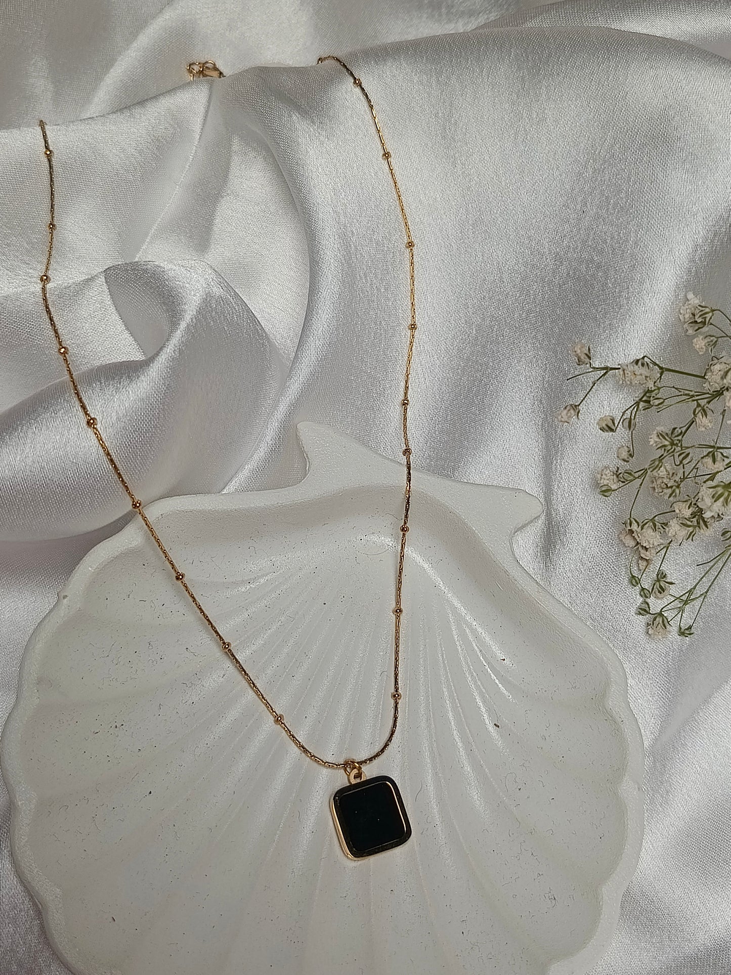 Minimalist Black Square Gold Necklace