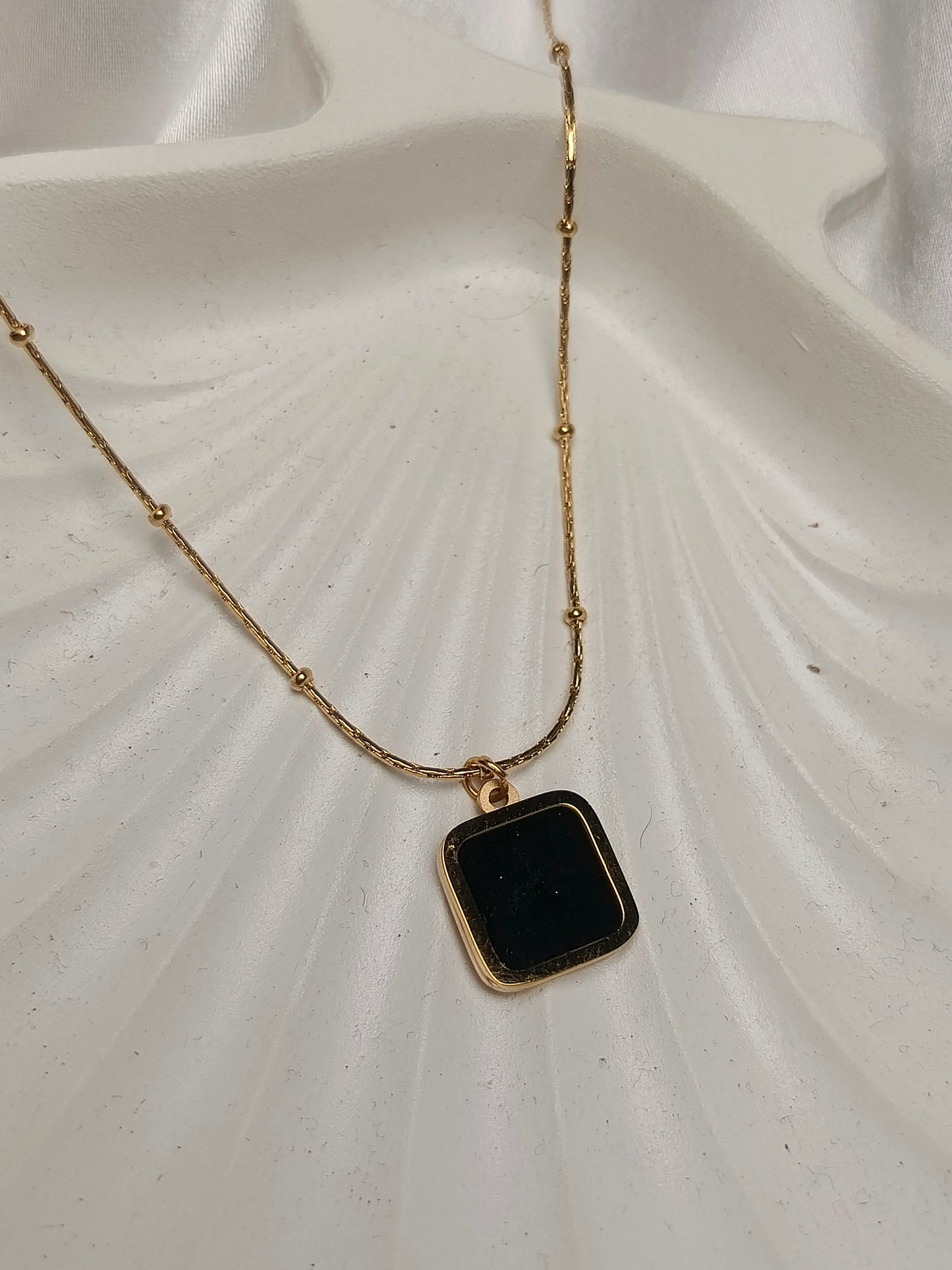Minimalist Black Square Gold Necklace