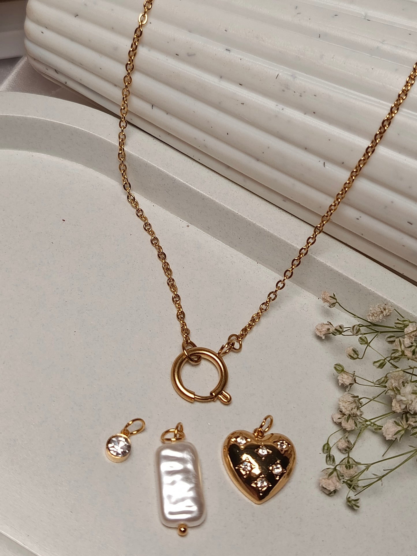 Anti tarnish Modern Love & Pearl Charm Necklace