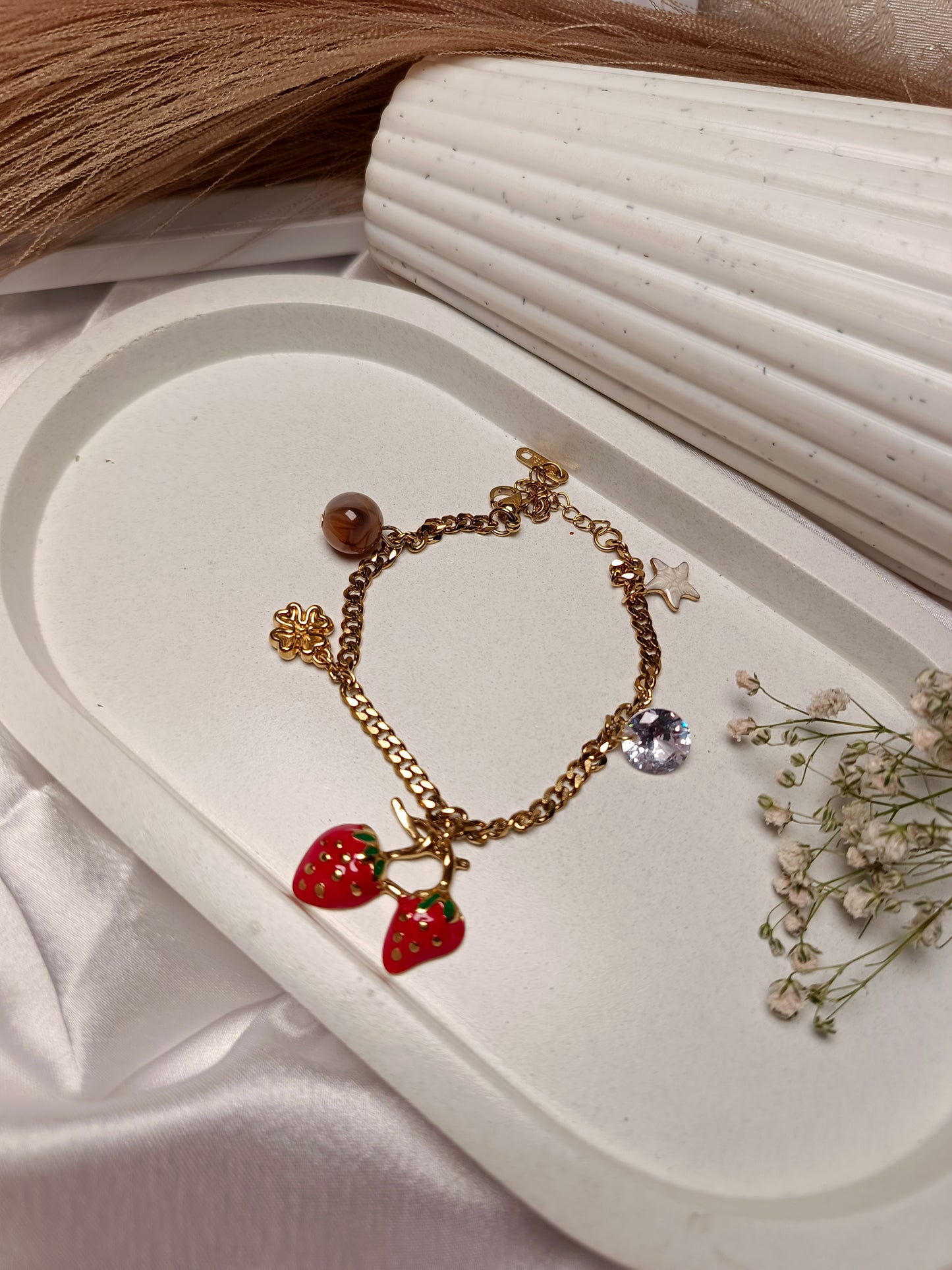 Playful Strawberry Charm Bracelet