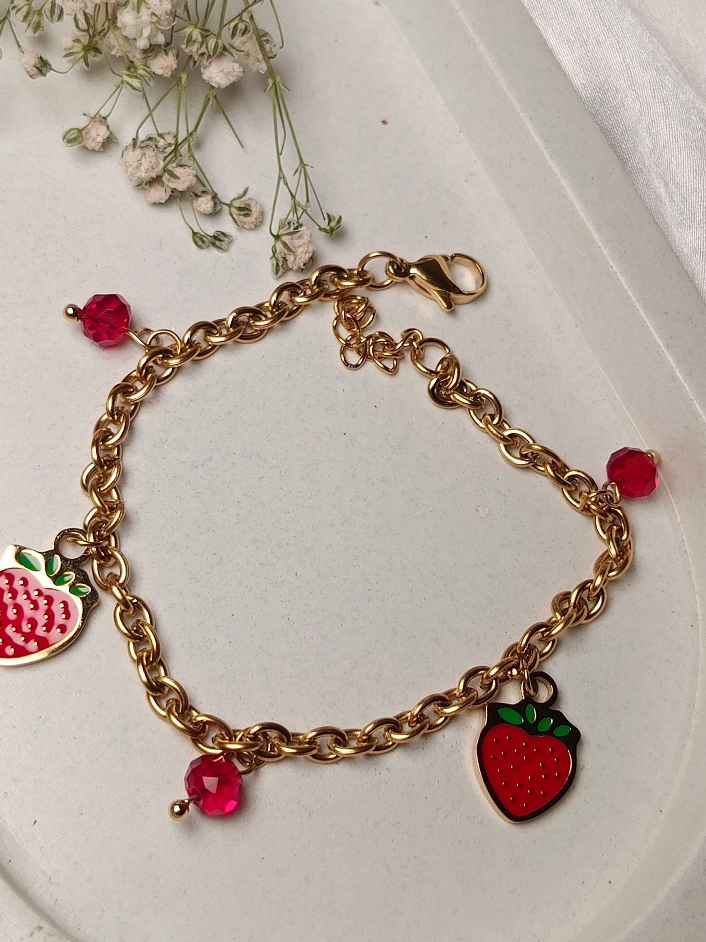 anti tarnish Strawberry Delight Charm Bracelet