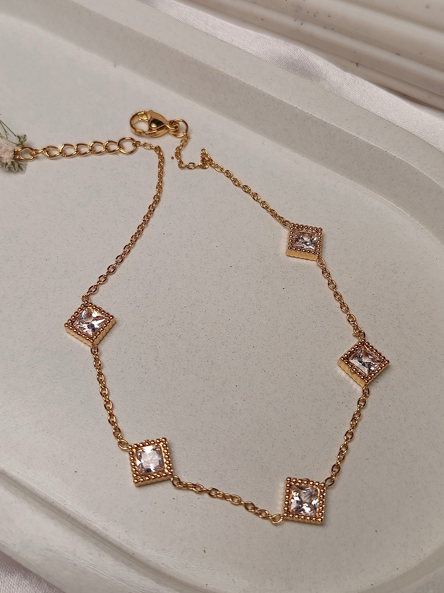 Anti tarnish Radiant Gold Plated Anklet with Cubic Zirconia Charms