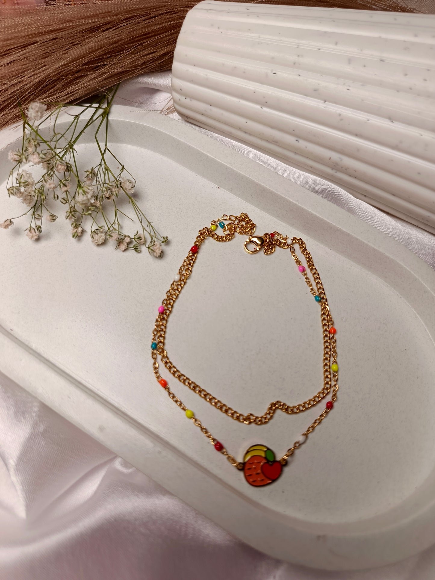 Anti tarnish Sweet Peach & Colorful Beaded Layered Anklet