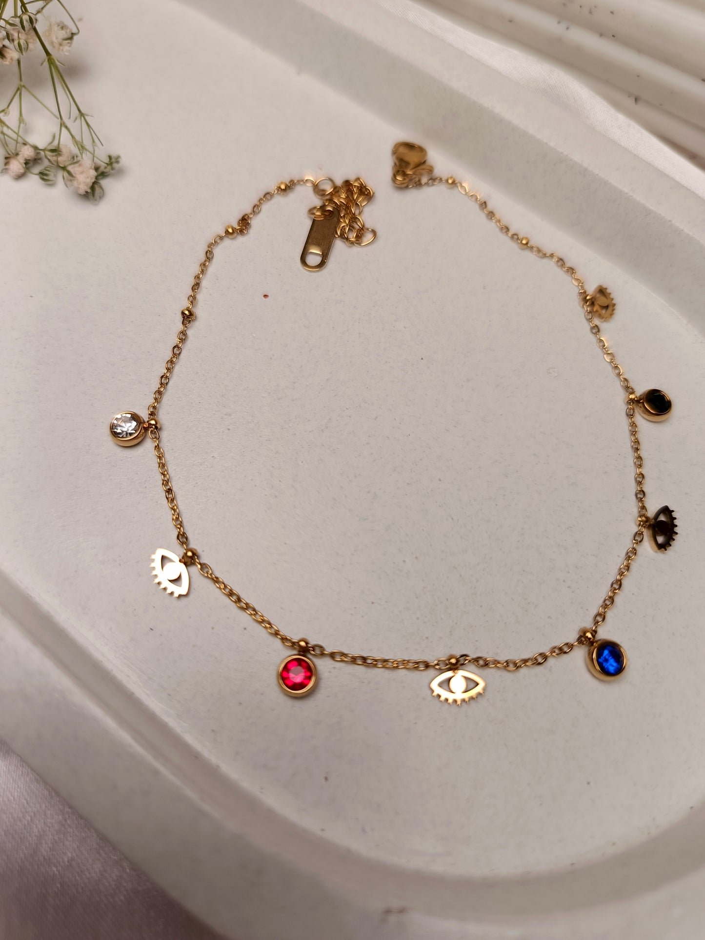 Anti tarnish Gold Plated Anklet with Multicolor Gemstone Charms