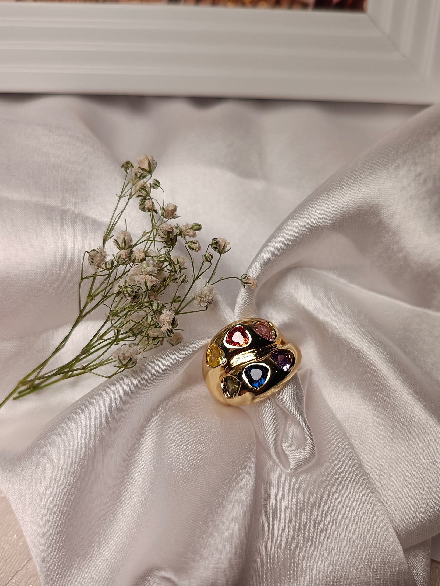 Anti tarnish Vibrant Multi-Color Gemstone Bubble Ring