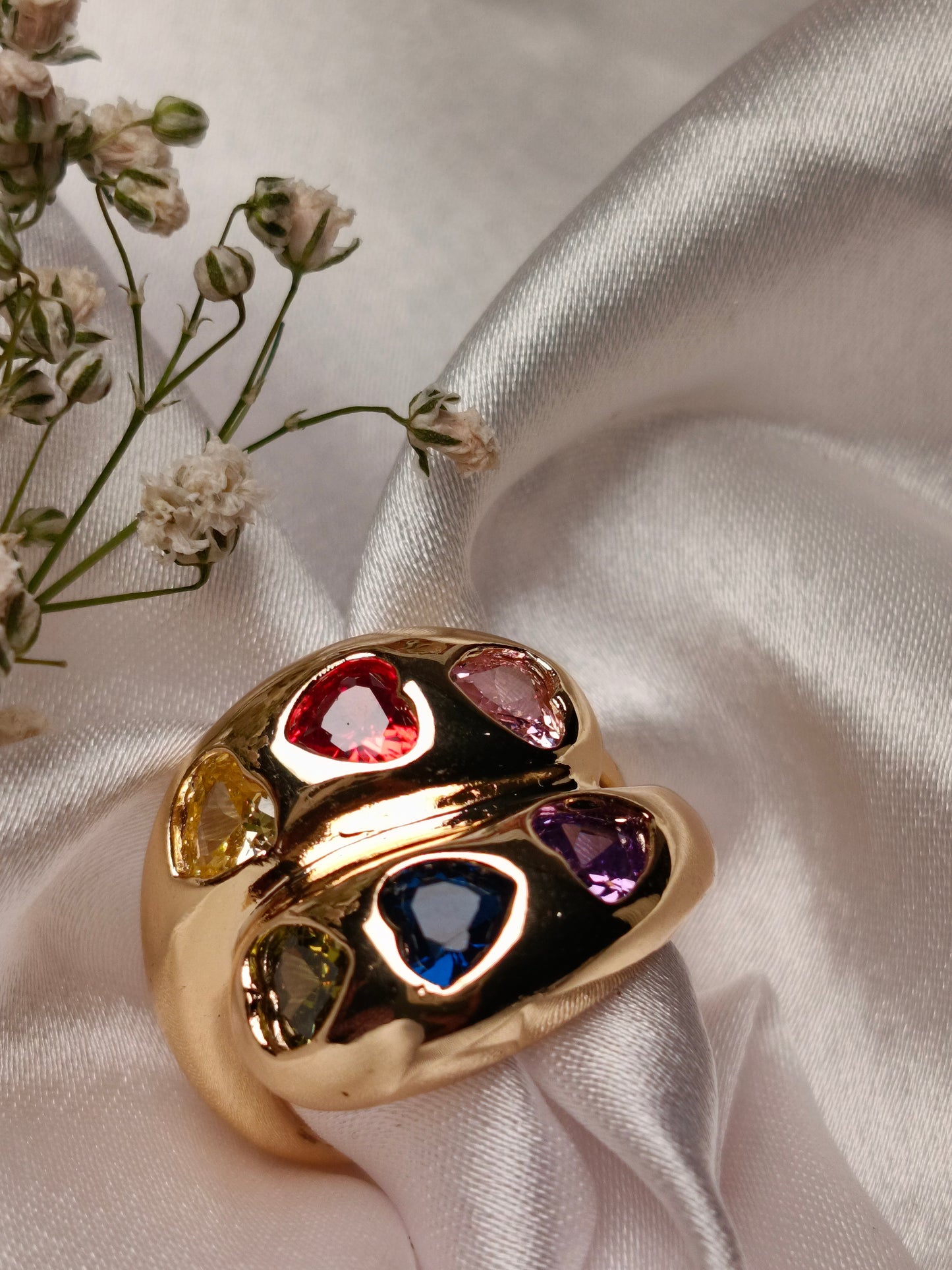 Anti tarnish Vibrant Multi-Color Gemstone Bubble Ring