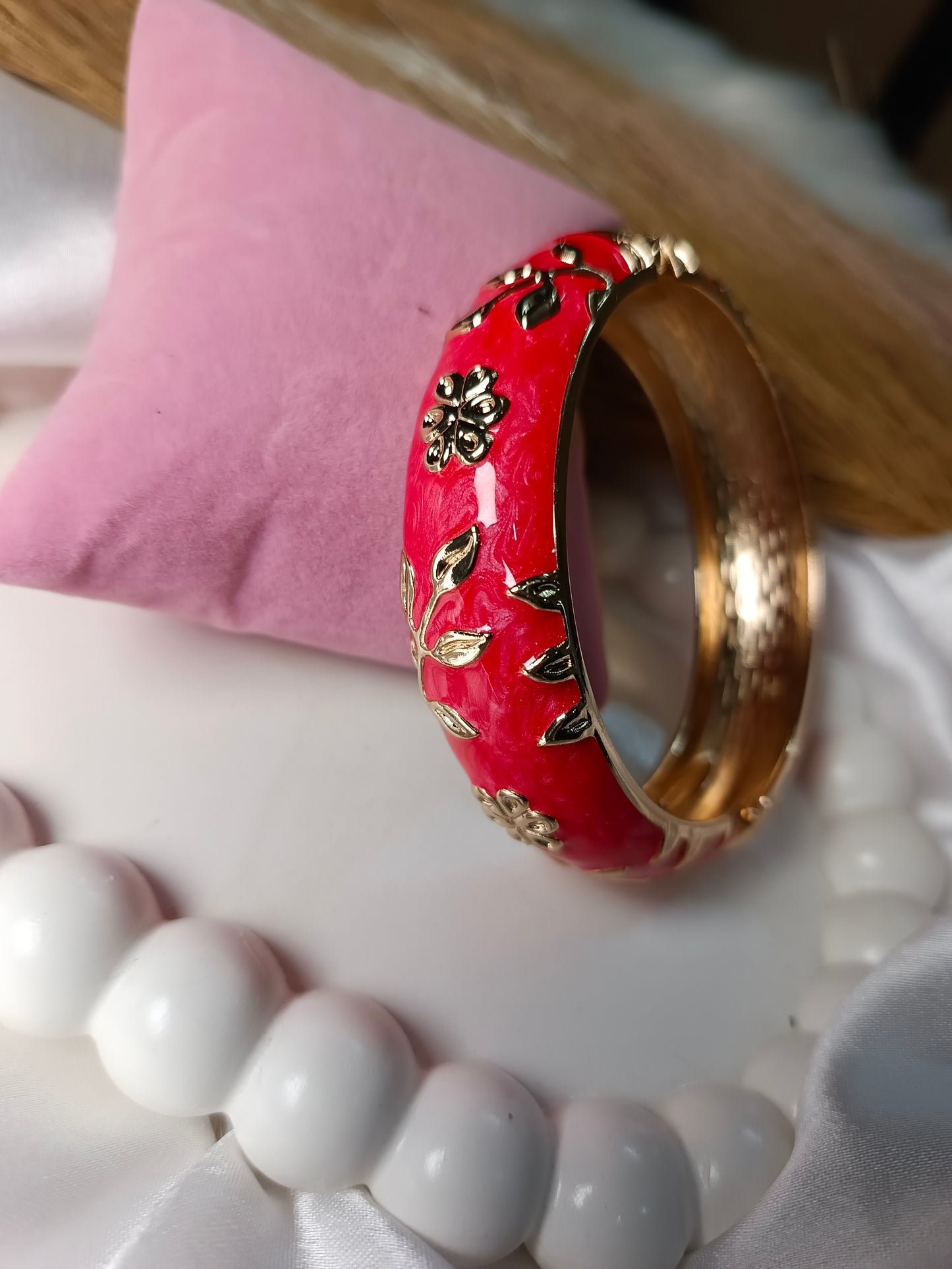 Vibrant Red & Gold Floral enamel Bangle