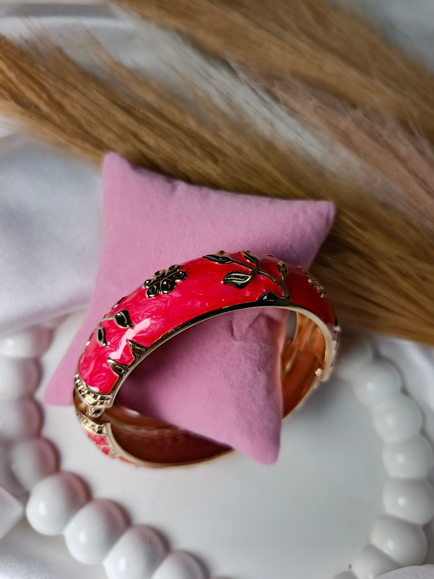 Vibrant Red & Gold Floral enamel Bangle