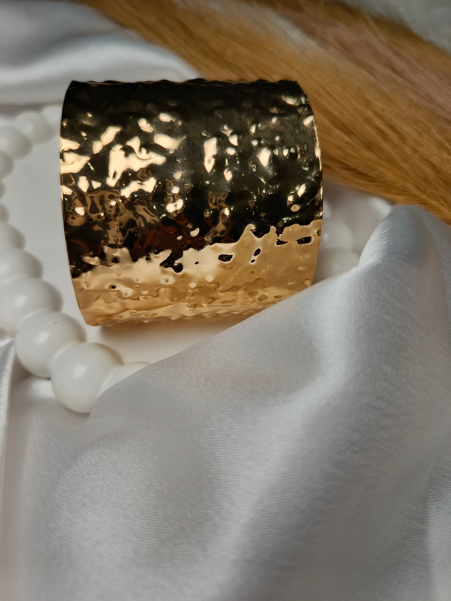 Anti tarnish Bold Hammered Gold Cuff Bracelet