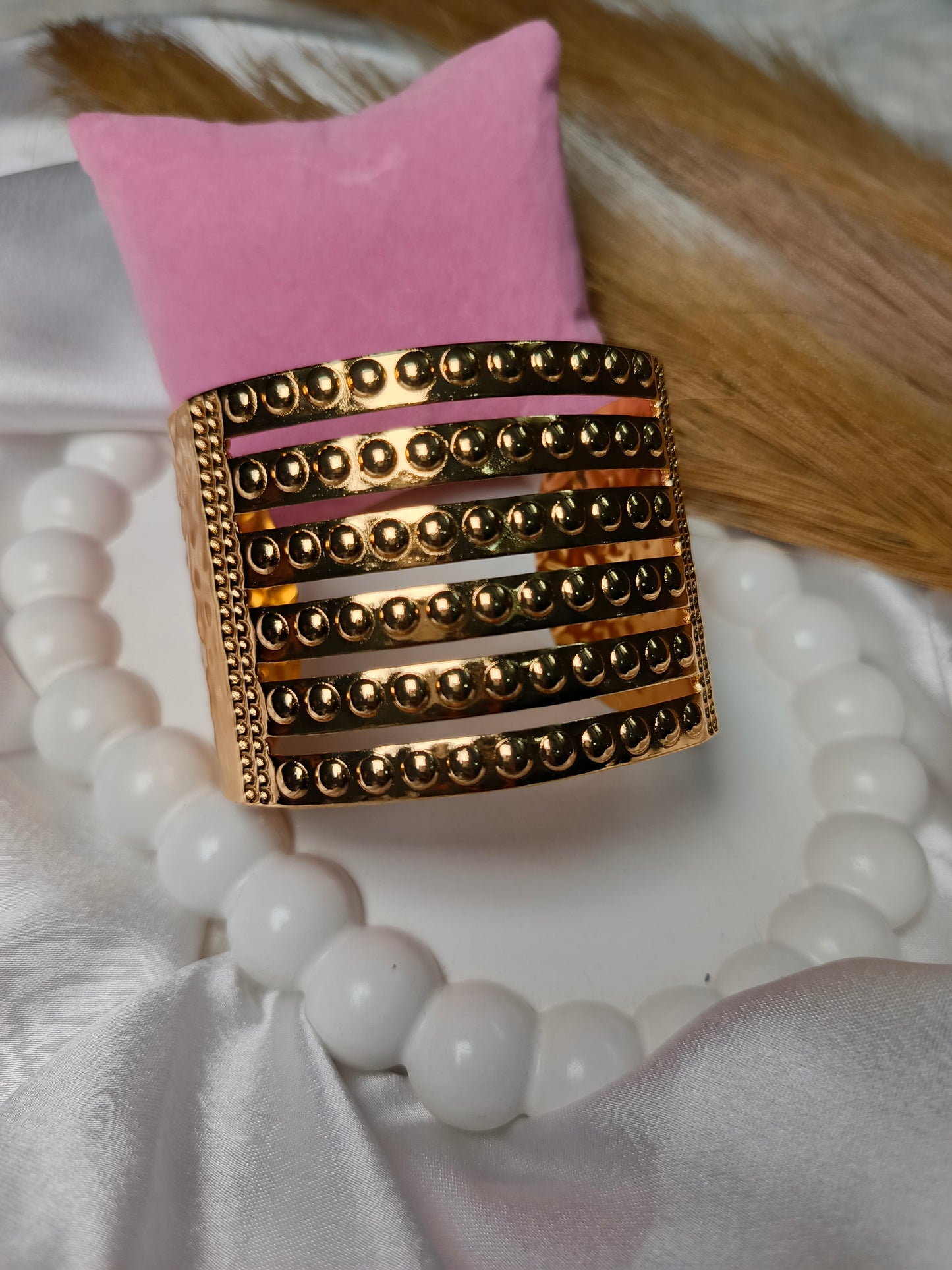 Anti tarnish Modern Beaded Gold Cuff Bracelet