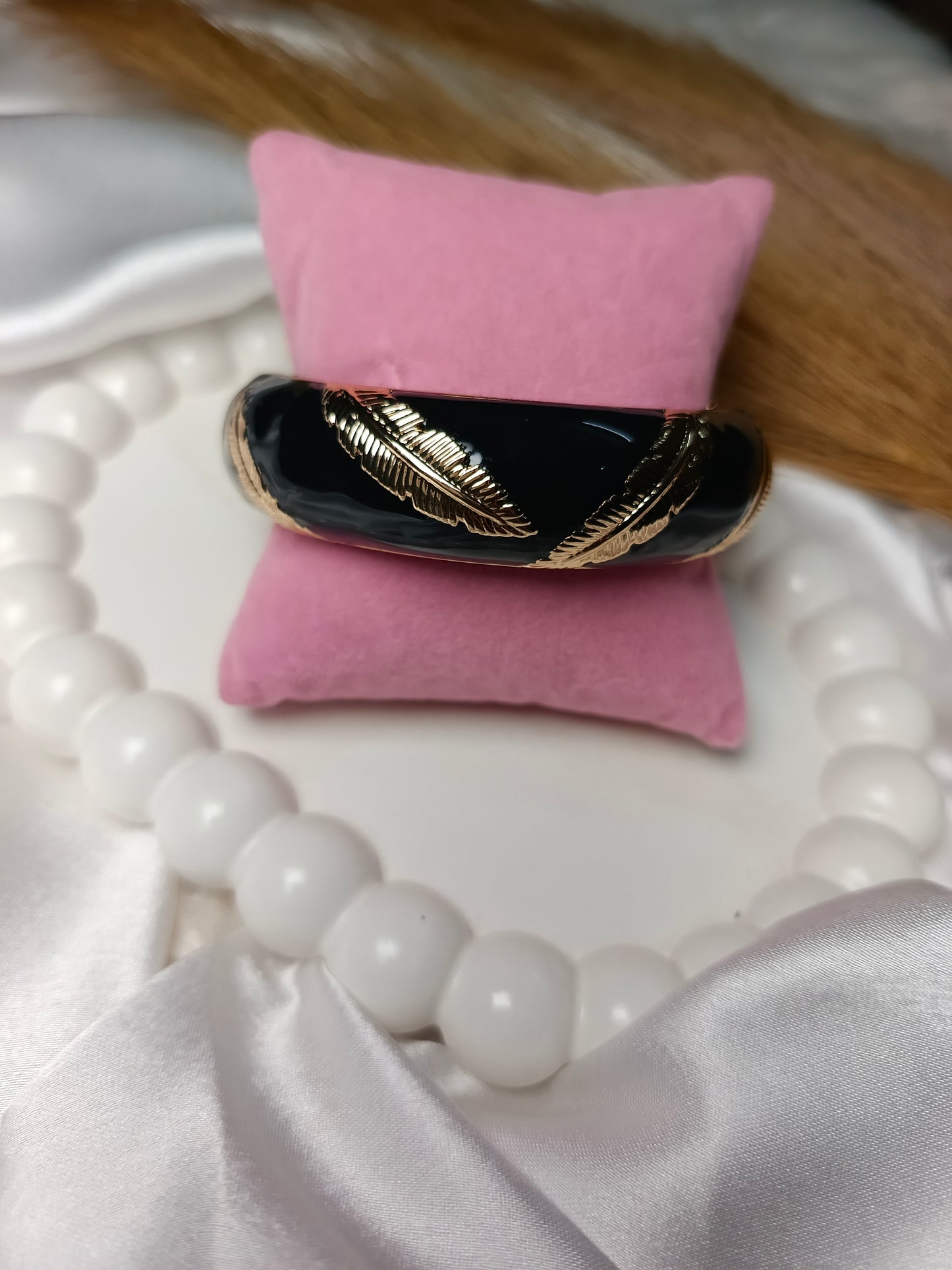Striking Black & Gold Leaf Enamel Bangle