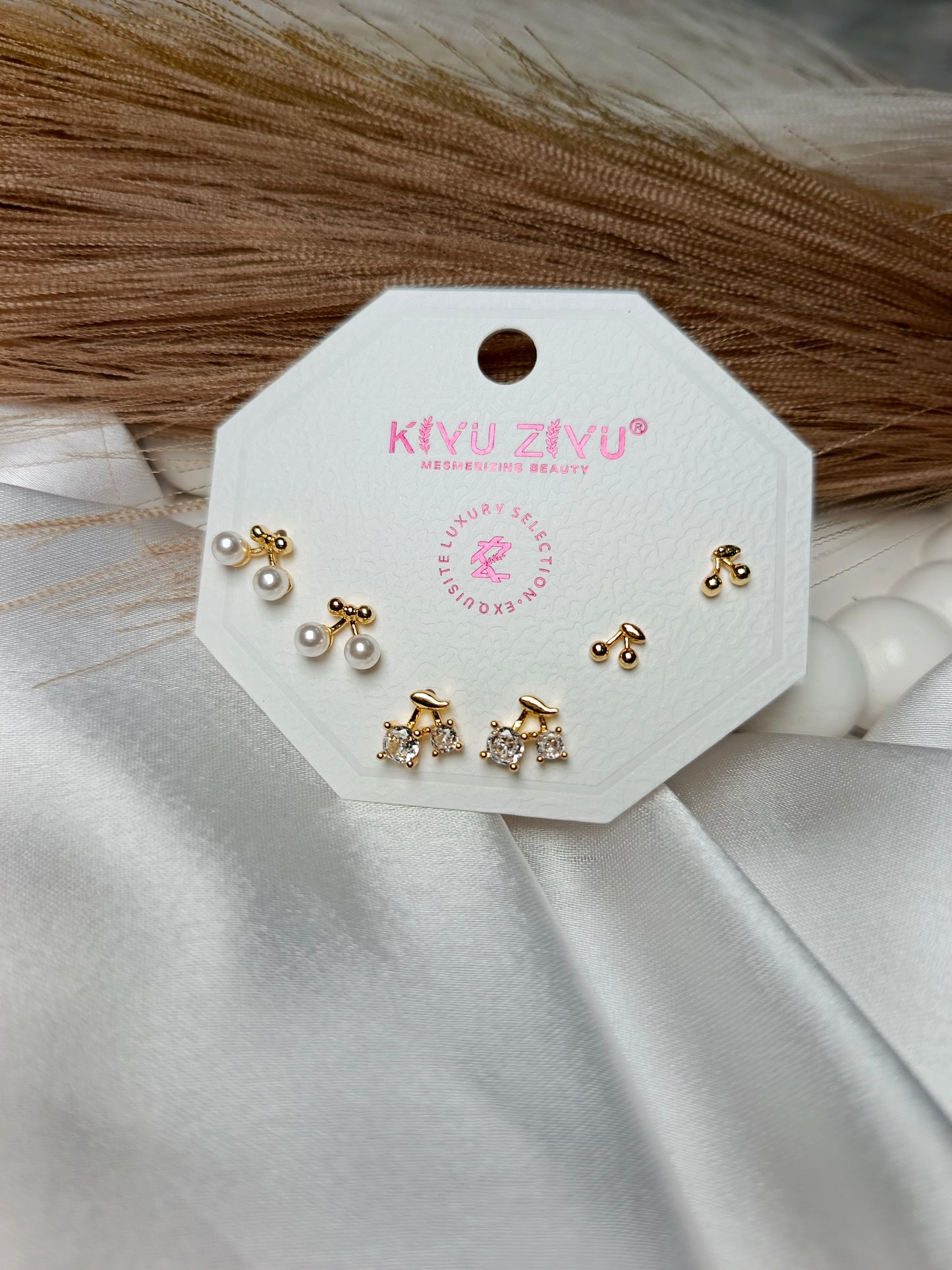 Gold-Tone Cherry Stud Earring Set