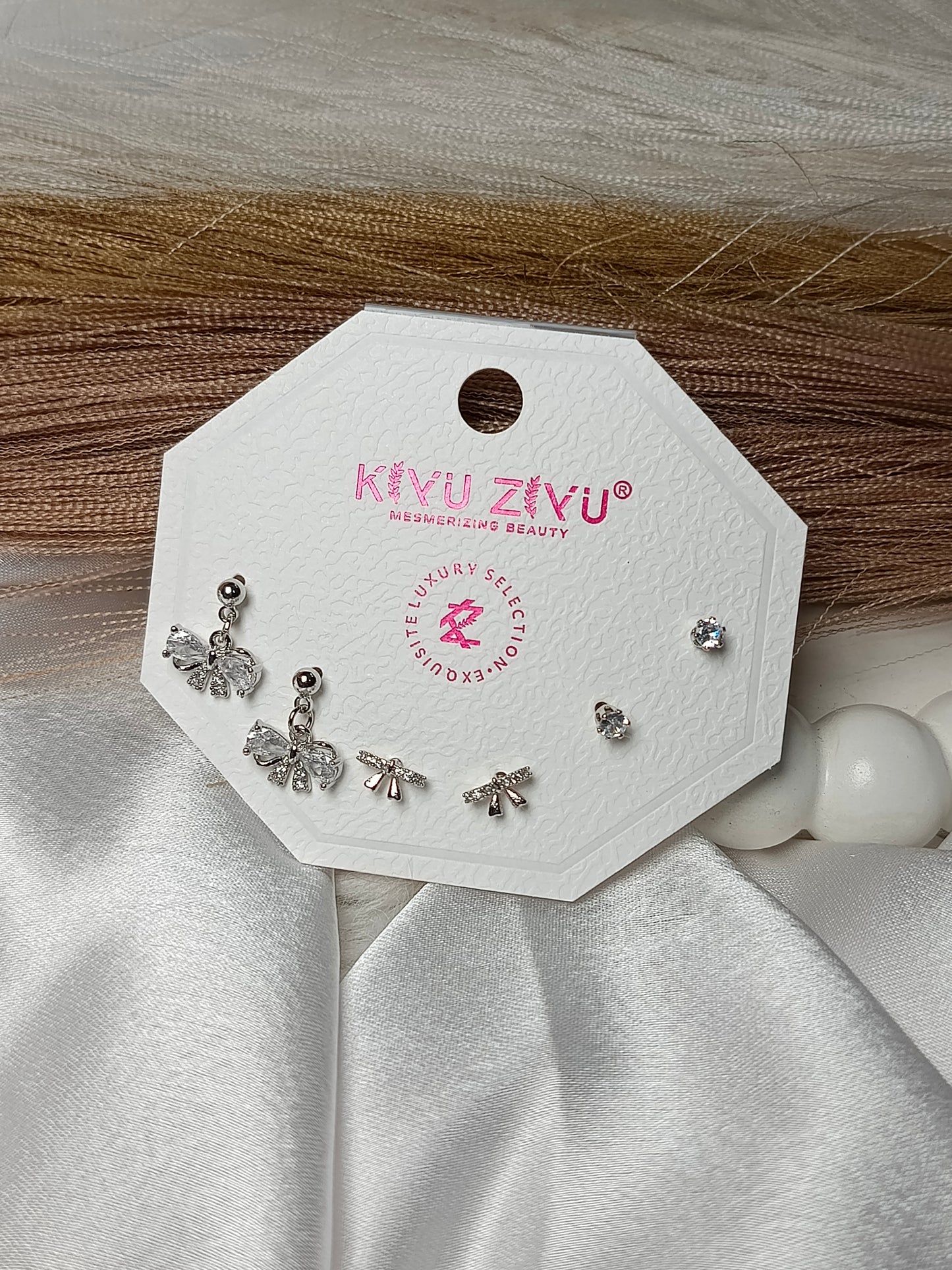 Silver-Tone Bow Stud Earring Set