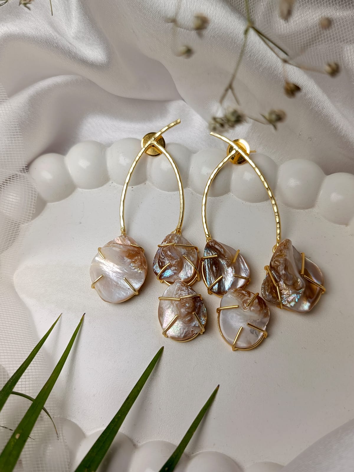 Iridescent Baroque Pearl Dangle brass Earrings