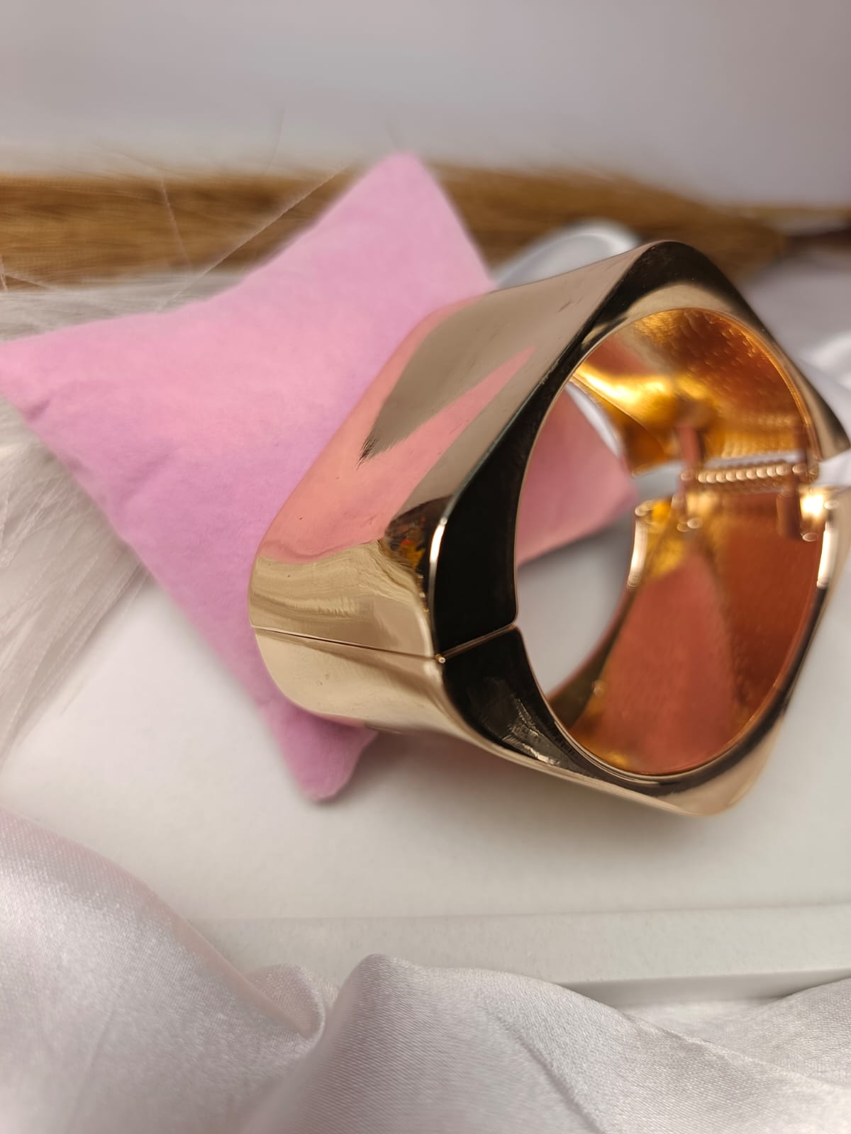 Gold Square Statement Openable Bangle