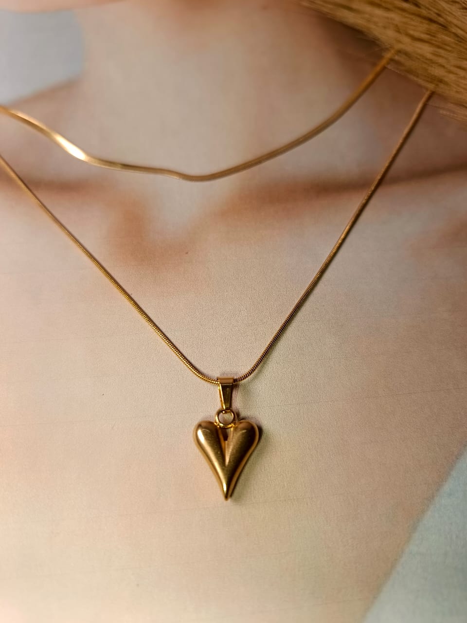Anti-Tarnish Gold-Plated Puffed Heart Necklace