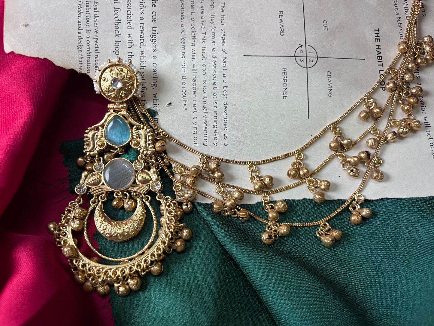 Regal Brass Chaandbali & Long Ghungroo Chain Statement Earrings