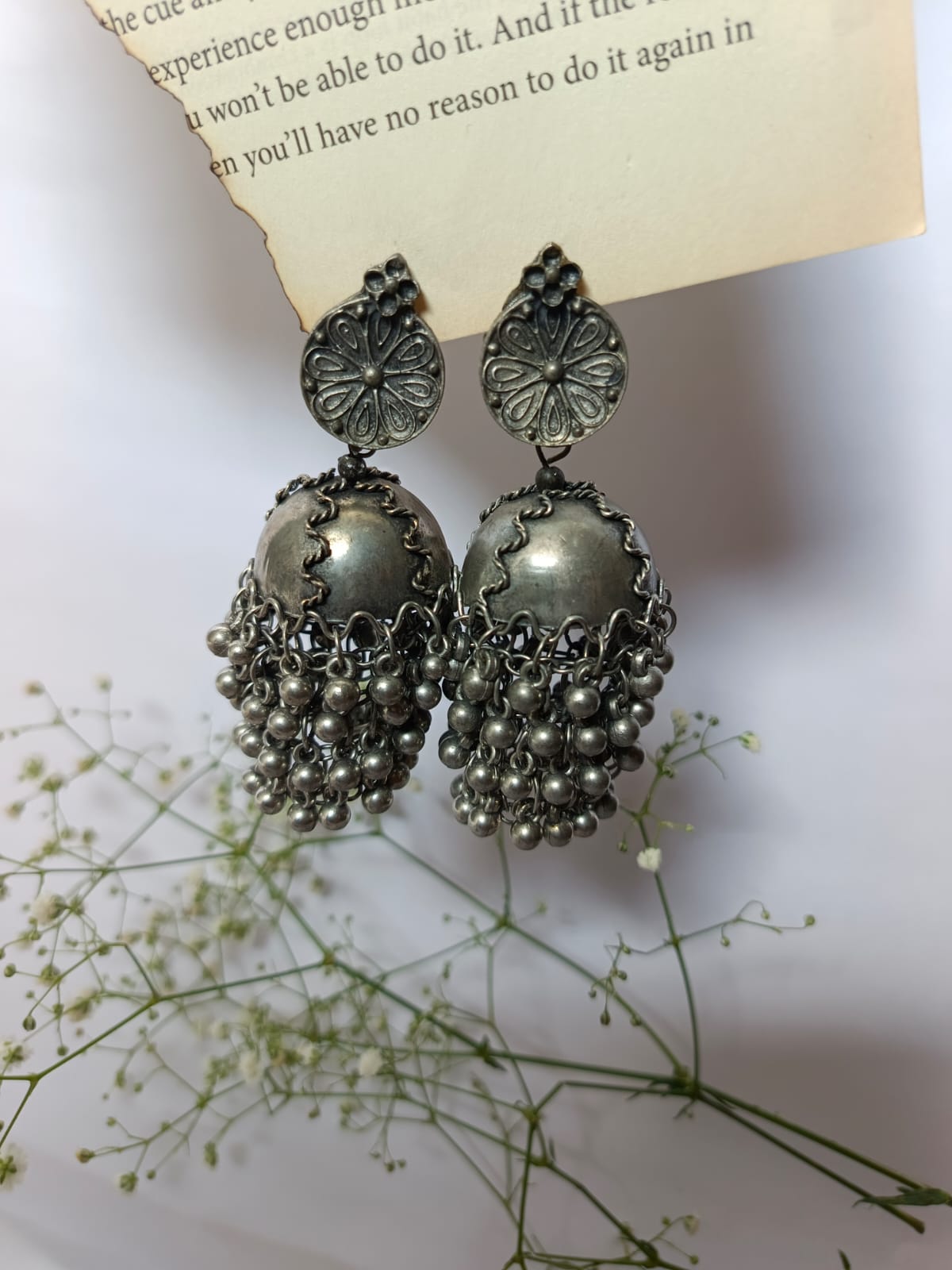 Grand Oxidized Silver Dangle Jhumka Earrings