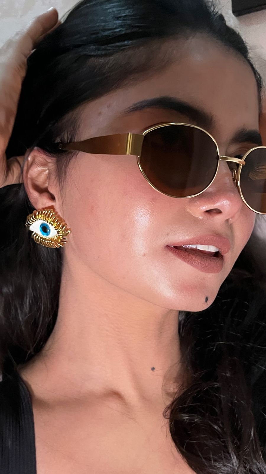 Anti tarnish Golden Evil Eye Earrings