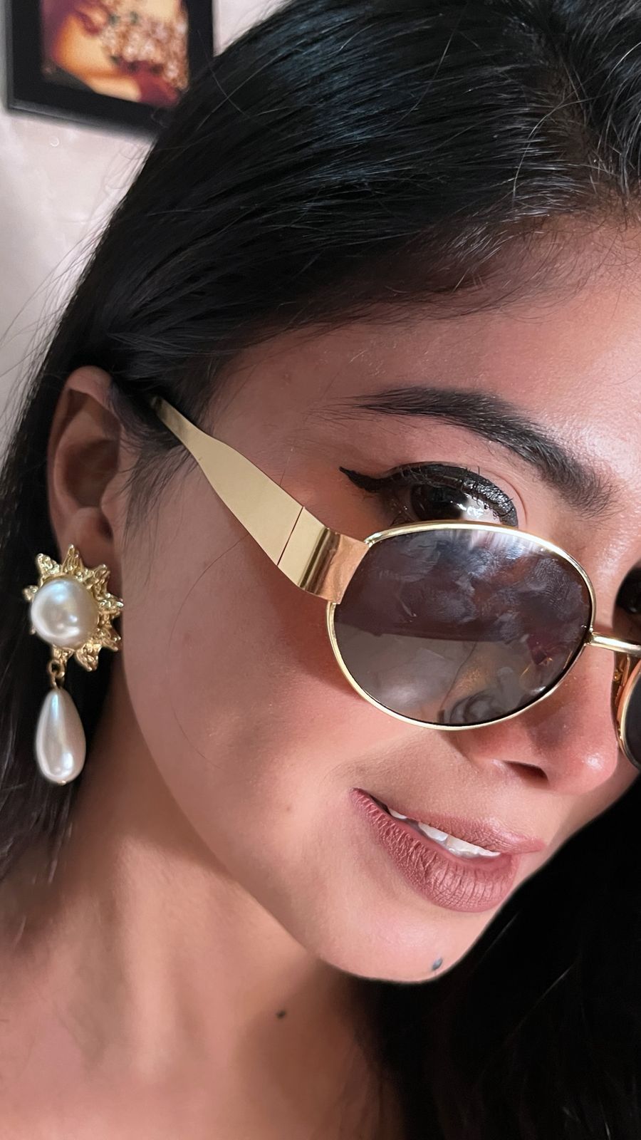 Golden Sunburst & Teardrop Pearl Earrings