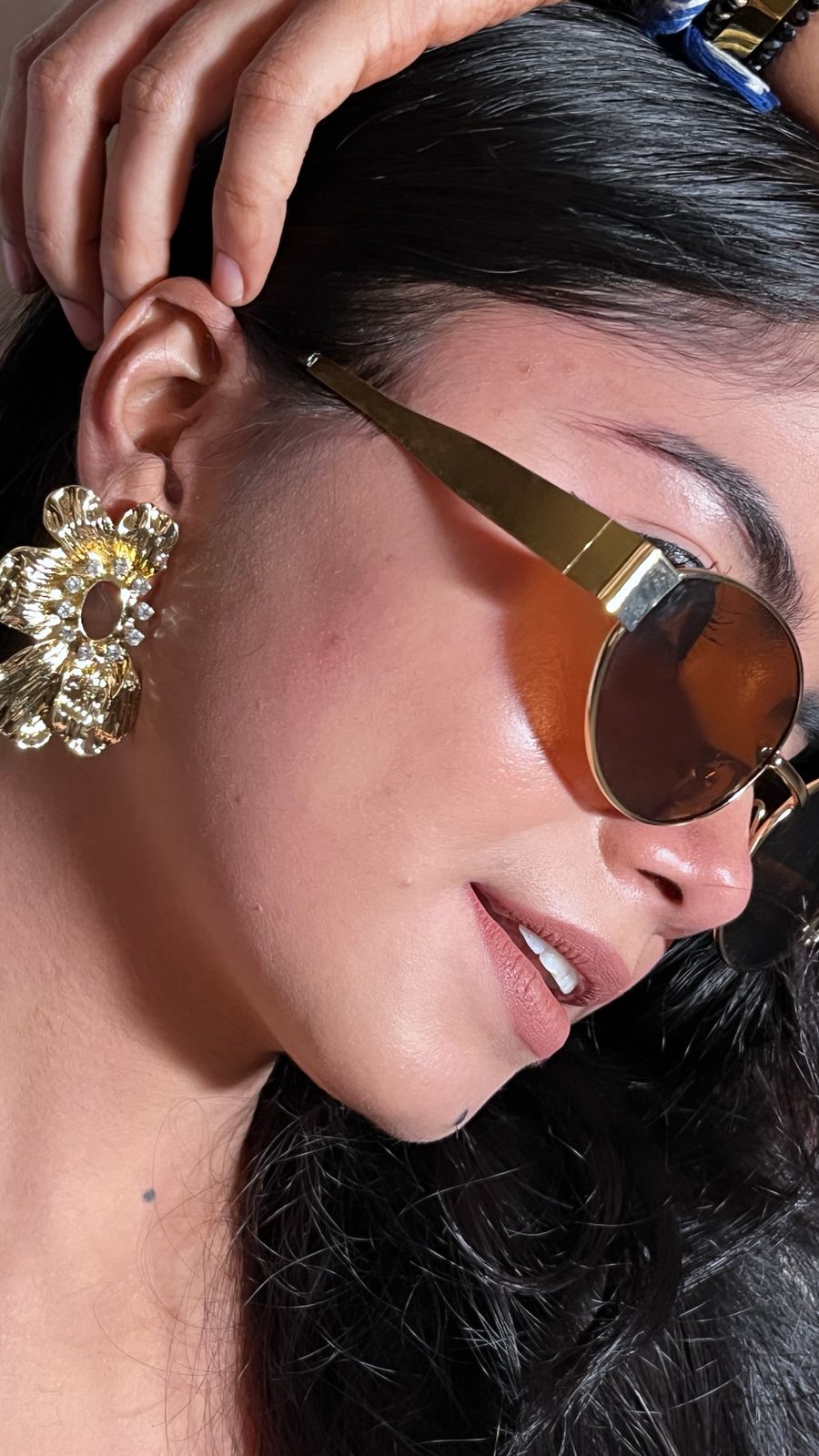 Anti tarnish Golden Floral Statement Earrings
