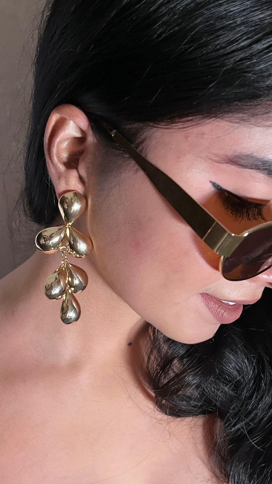 Anti tarnish Sculptural Golden Flower Drop Earrings