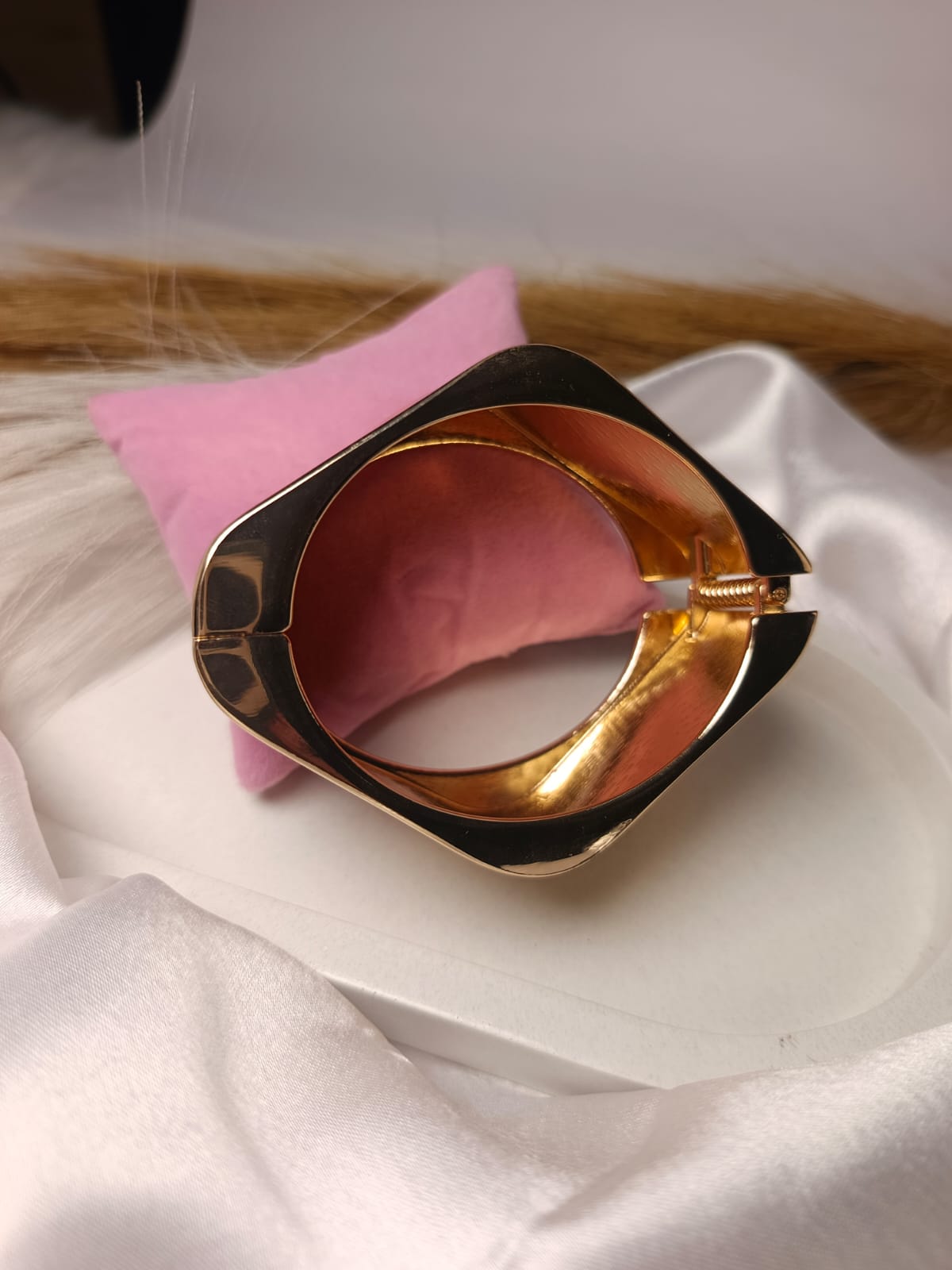 Gold Square Statement Openable Bangle